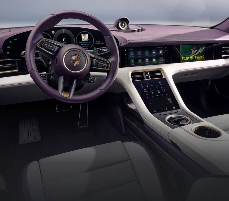 Porsche Taycan Turbo S interior. View into the cockpit.