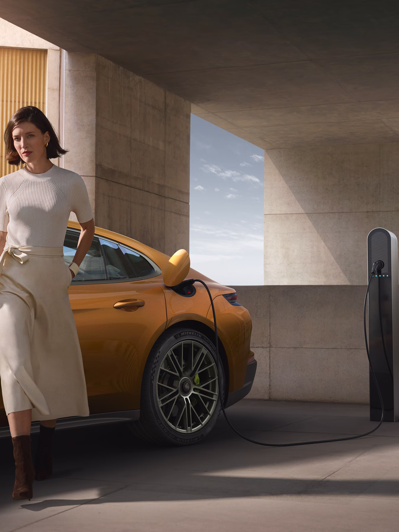 Panamera Turbo E-Hybrid parked and being charged.