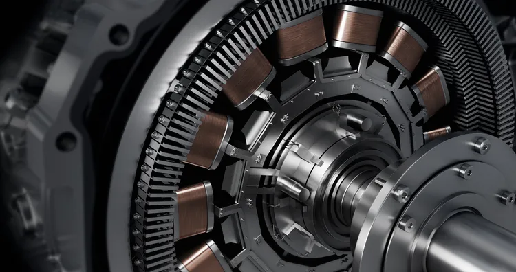 Grafico tecnico del motore elettrico nella Porsche Cayenne E-Hybrid.