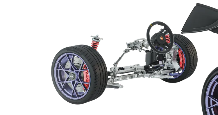 Technische Grafik des Rolling Chassis beim Porsche 718 Cayman GT4 RS.