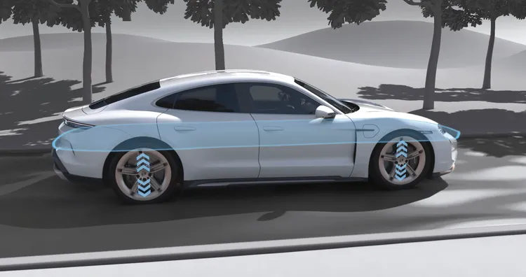 Graphic of the Porsche Active Ride system on the Porsche Taycan 4S Sport Turismo.