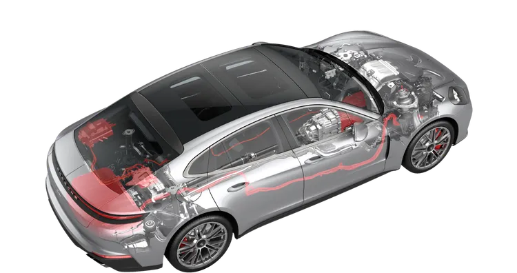 Gráfico fantasma do sistema híbrido do Porsche Panamera Turbo E-Hybrid.