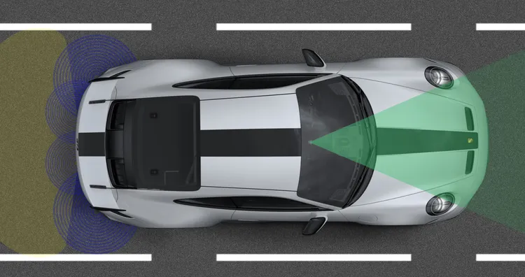 Grafik zeigt die Assistenzsysteme des Porsche 911 GT3.