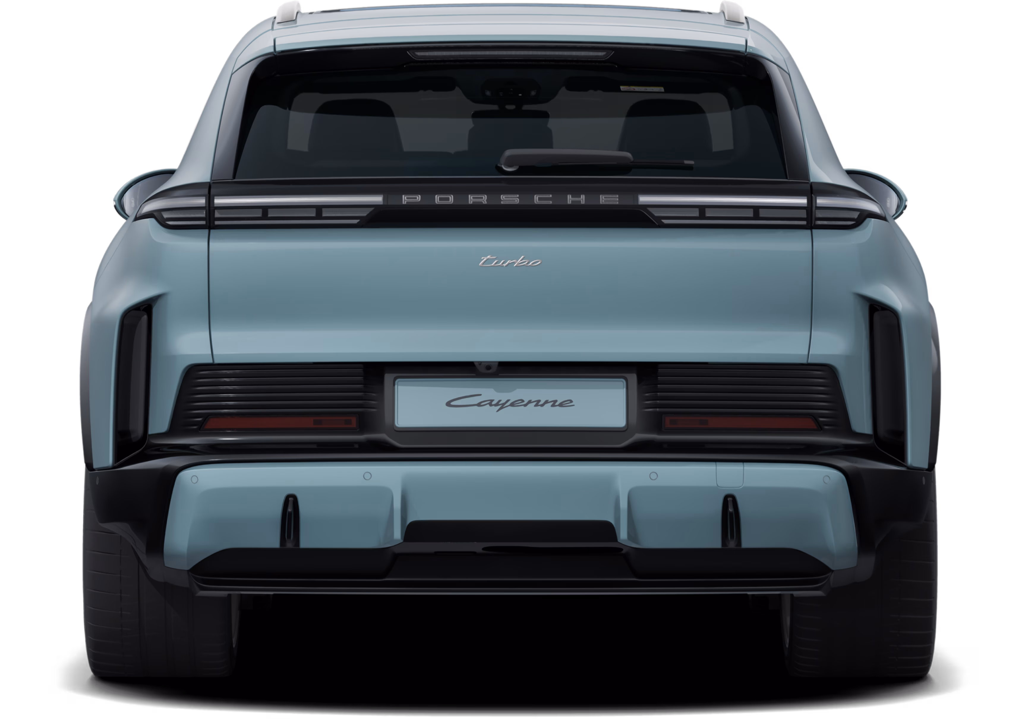 Rear view of the Porsche Cayenne Turbo in Mystic Green Metallic.