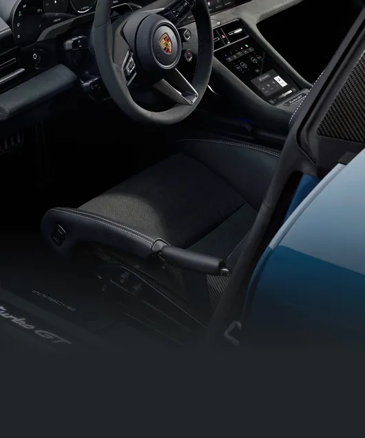 Porsche Taycan Turbo GT interior. View of the cockpit with the carbon bucket seats.