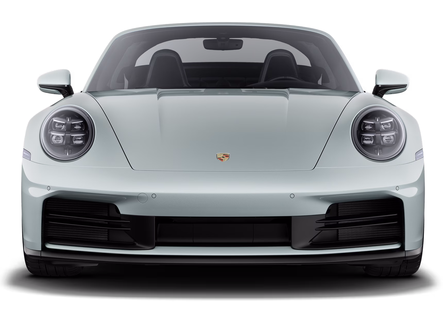 Front view of the Porsche 911 Targa 4S in Shade Green Metallic.