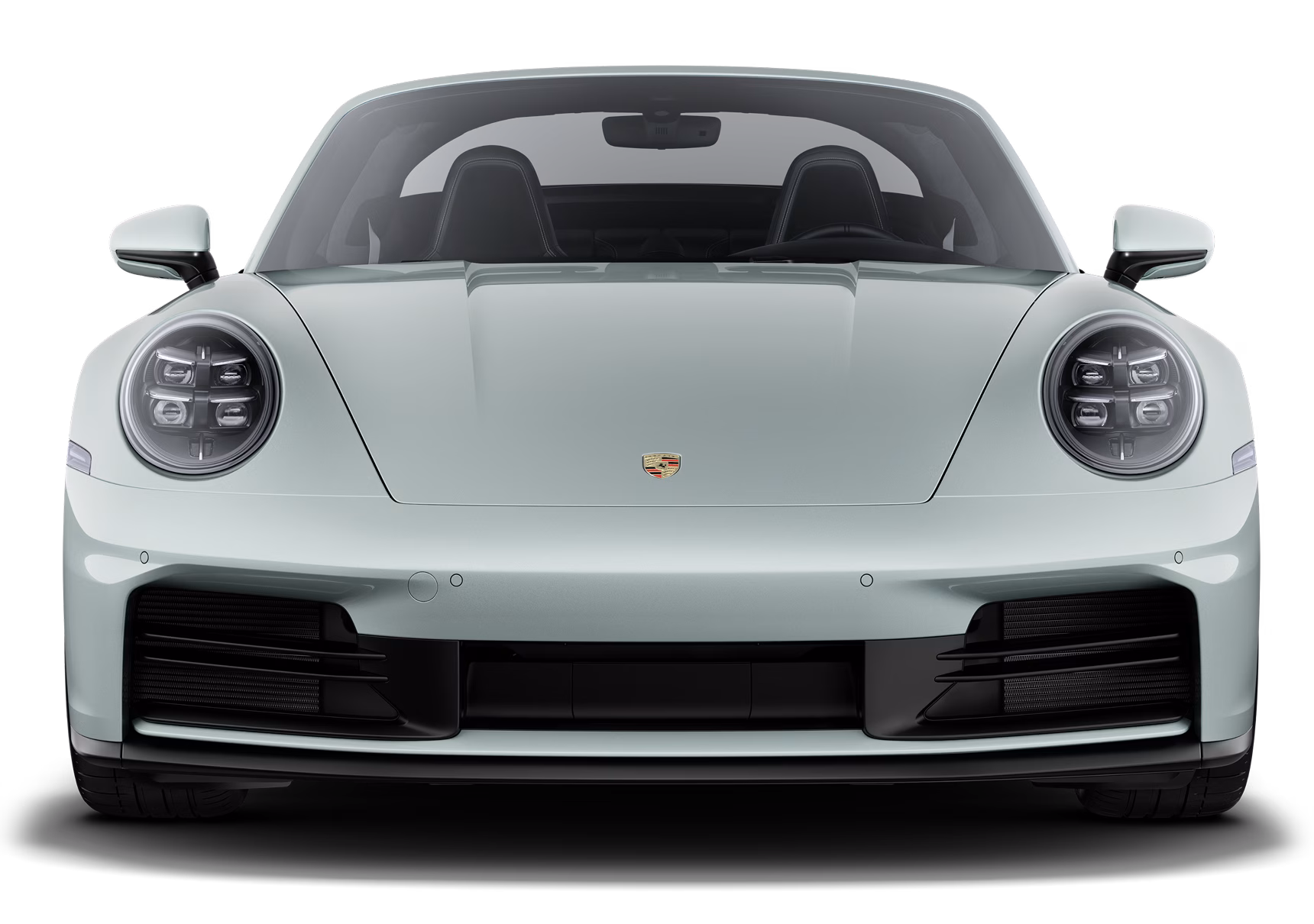 Front view of the Porsche 911 Targa 4S in Shade Green Metallic.