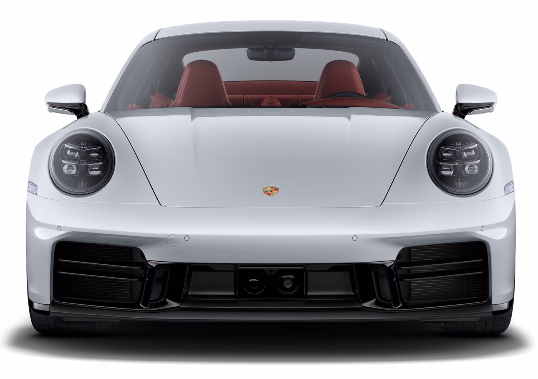 Porsche 911 Carrera S in Ice Grey Metallic. Front view.