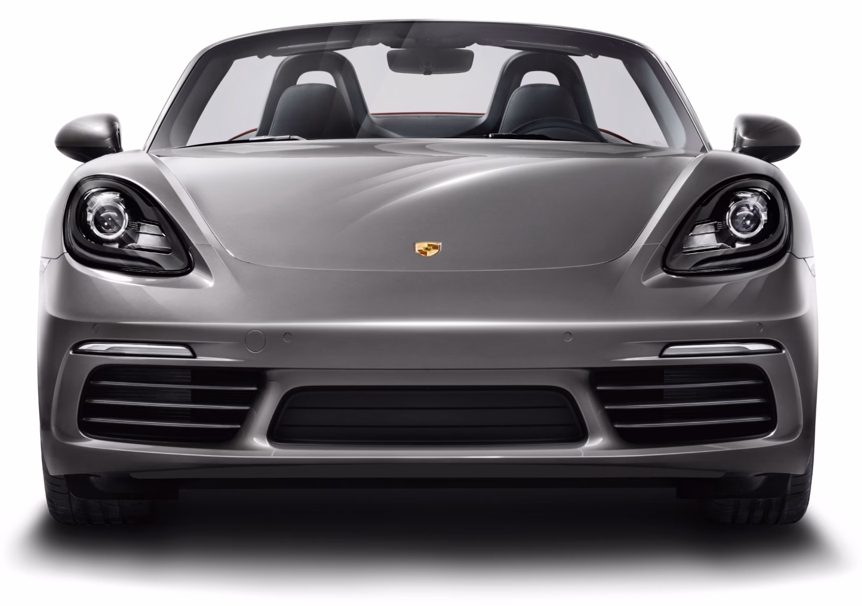 Vue de face du Porsche 718 Boxster en Gris Quartz métallisé.