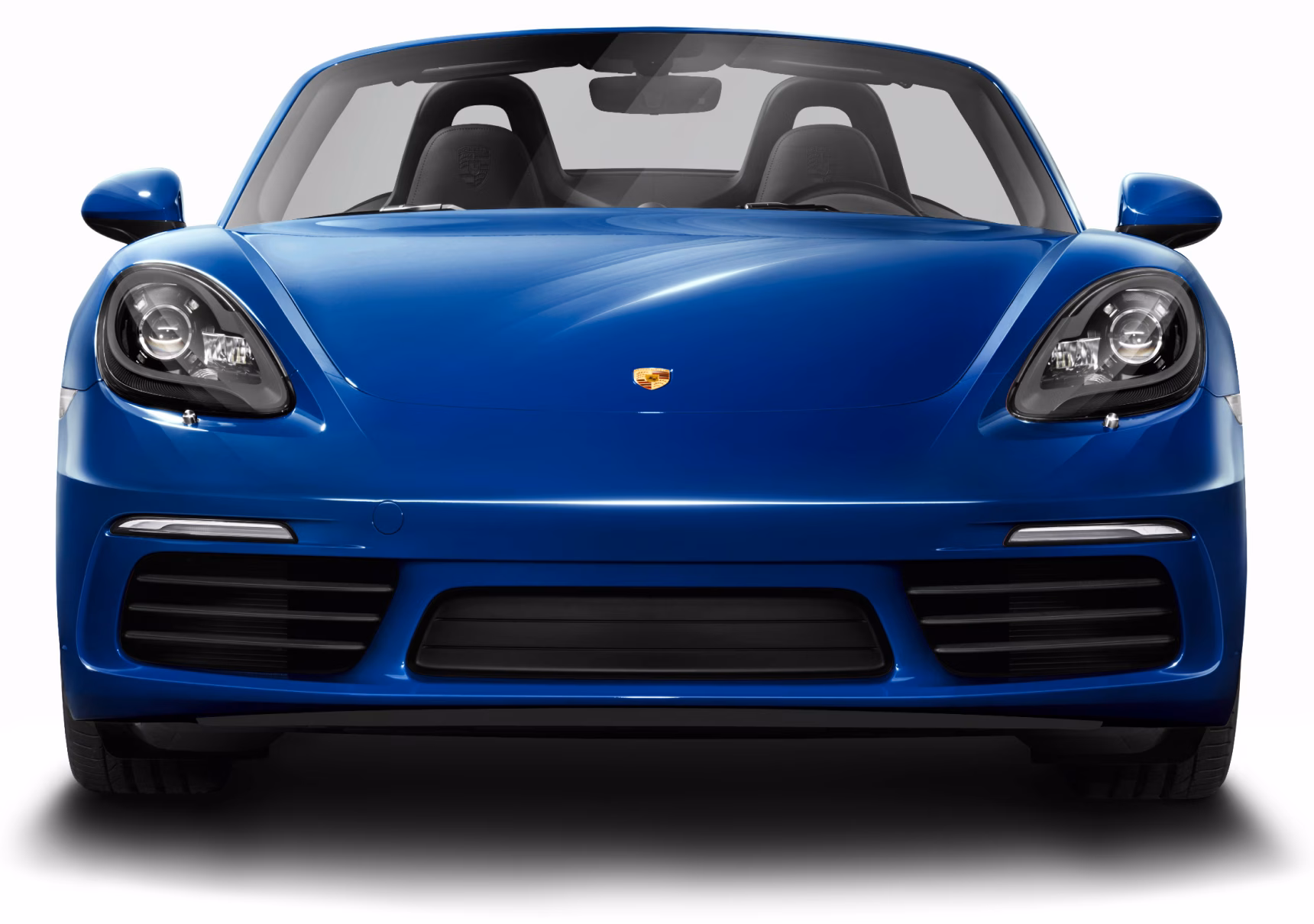 Vista de la parte delantera del Porsche 718 Boxster S en color Azul Gentian Metalizado.
