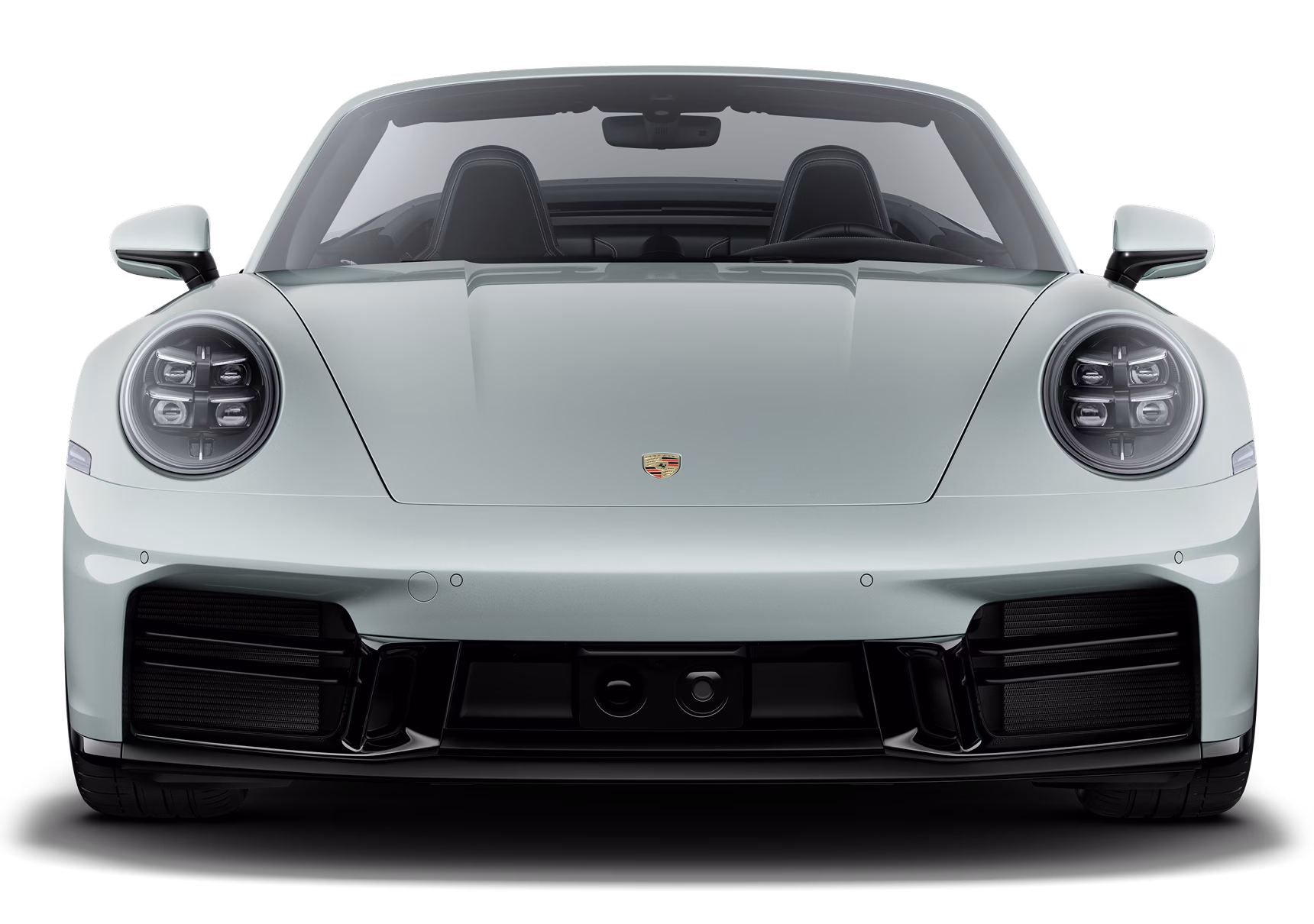 Front view of the Porsche 911 Carrera 4S Cabriolet in Shade Green Metallic.