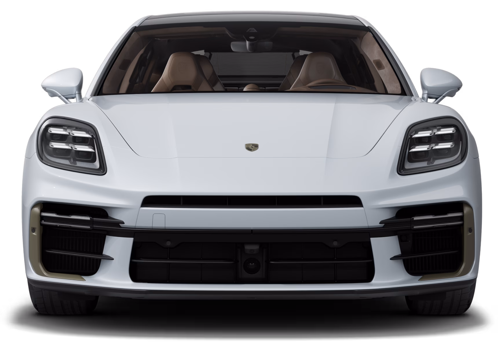 Front view of the Porsche Panamera Turbo S E-Hybrid Executive in Ice Grey Metallic.