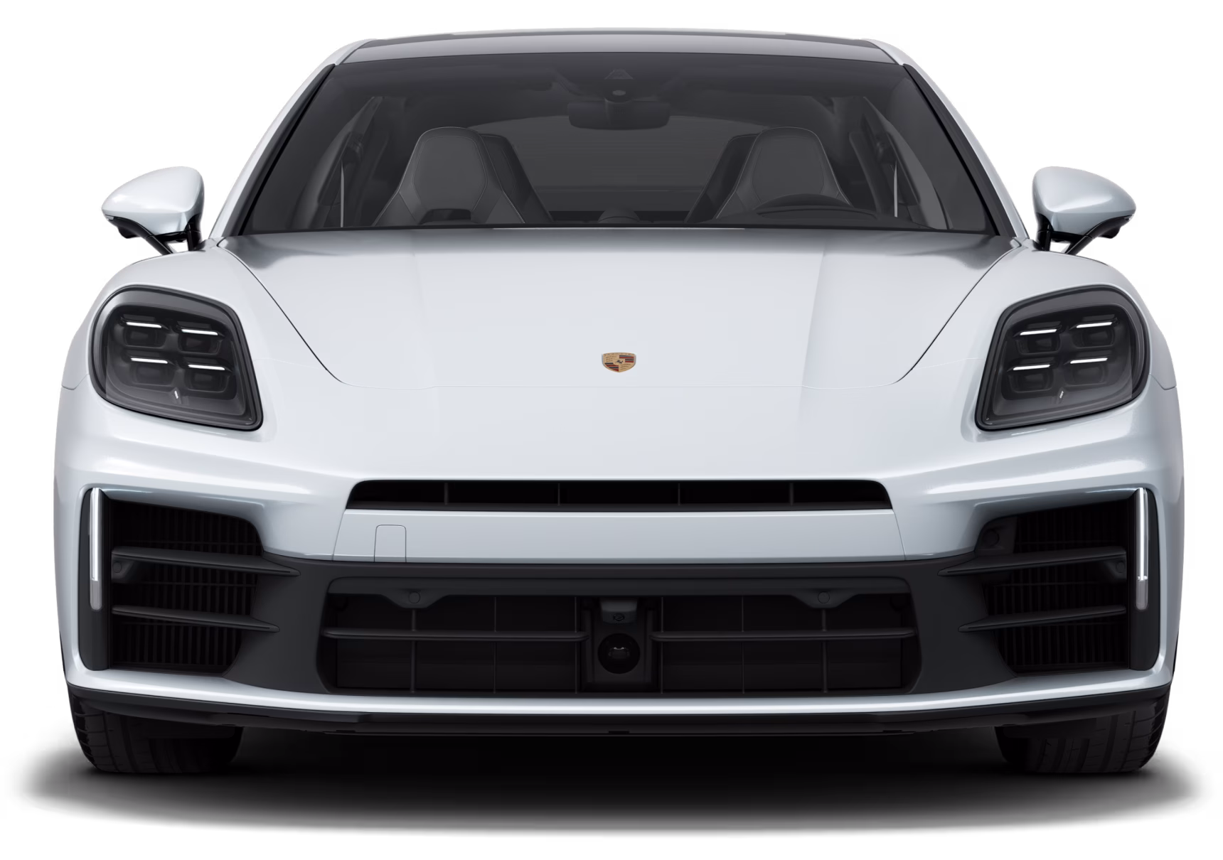 Front view of the Porsche Panamera 4 E-Hybrid in Carrara White Metallic.