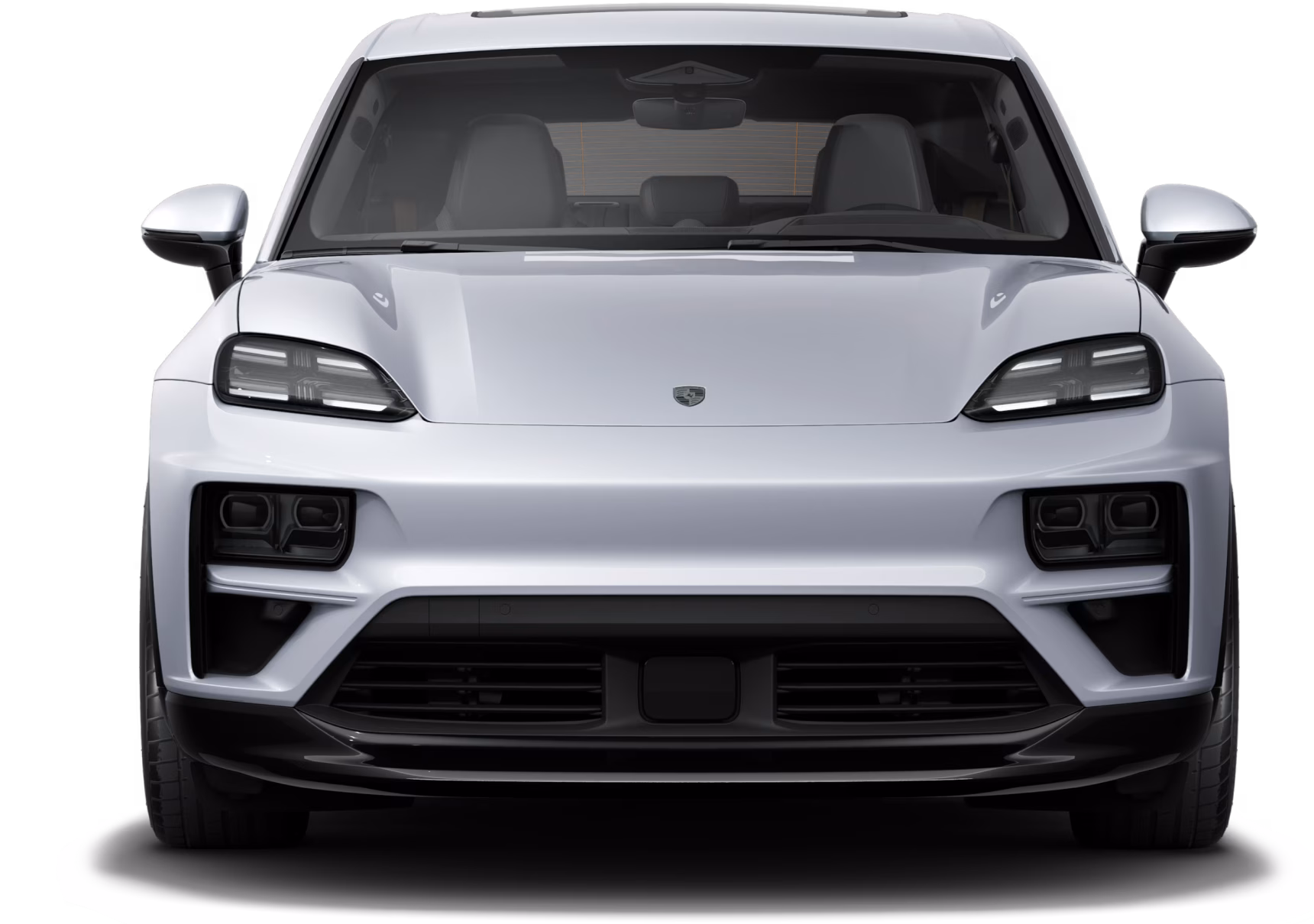 Porsche Macan Turbo in Ice Grey Metallic. Front view.