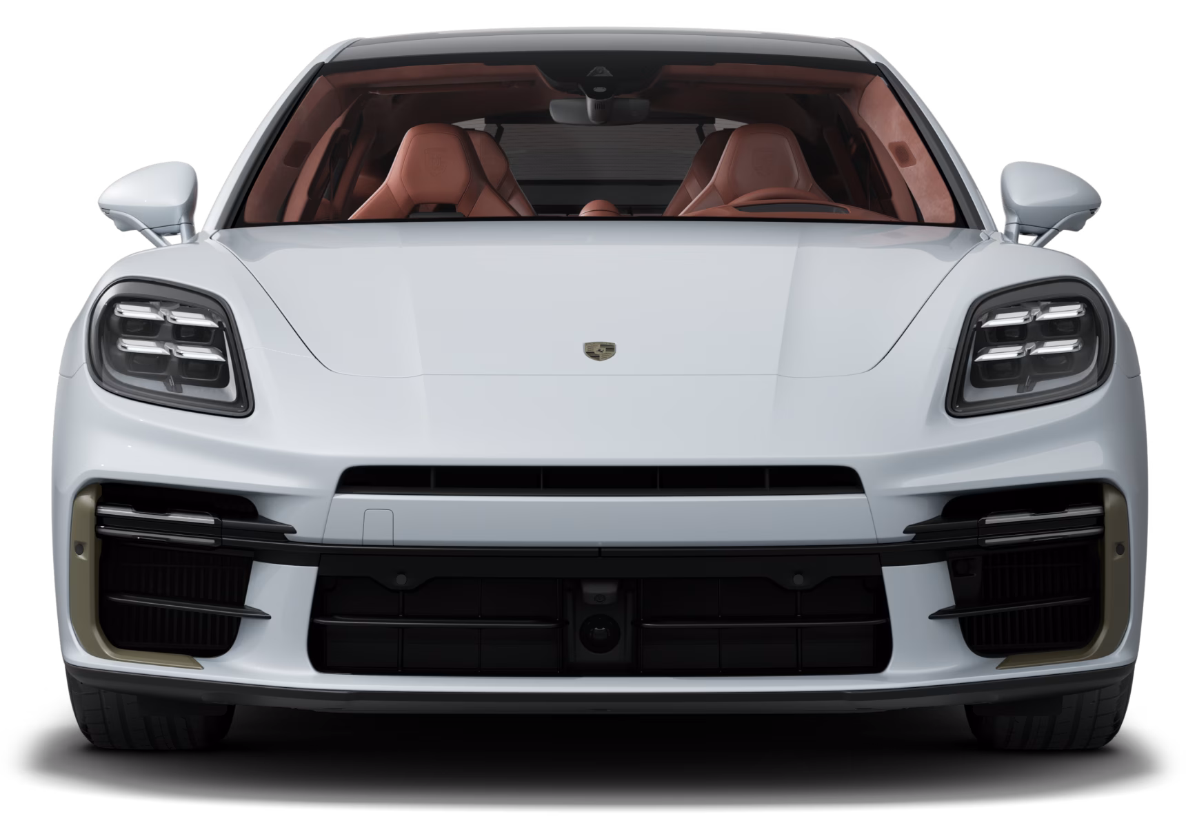 Front view of the Porsche Panamera Turbo S E-Hybrid in Ice Grey Metallic.