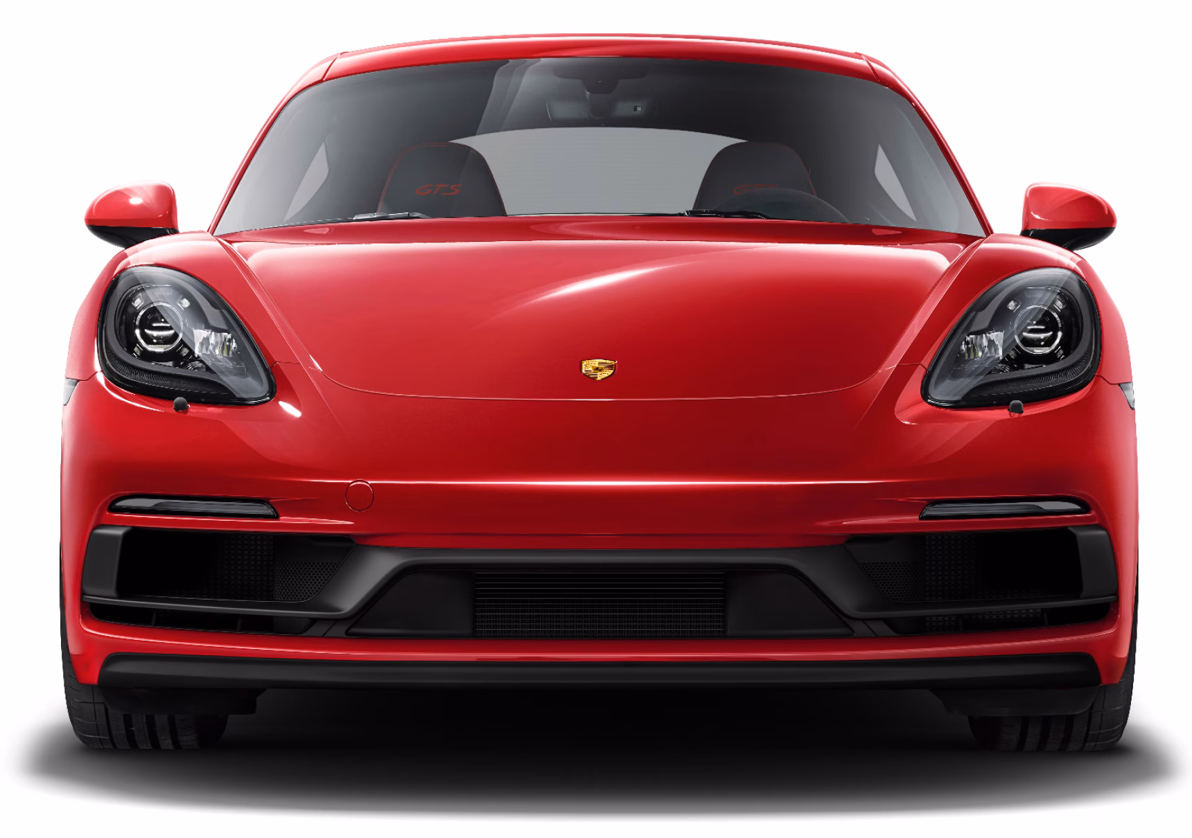 Vista de la parte delantera del Porsche 718 Cayman GTS 4.0 en color Rojo Carmín.