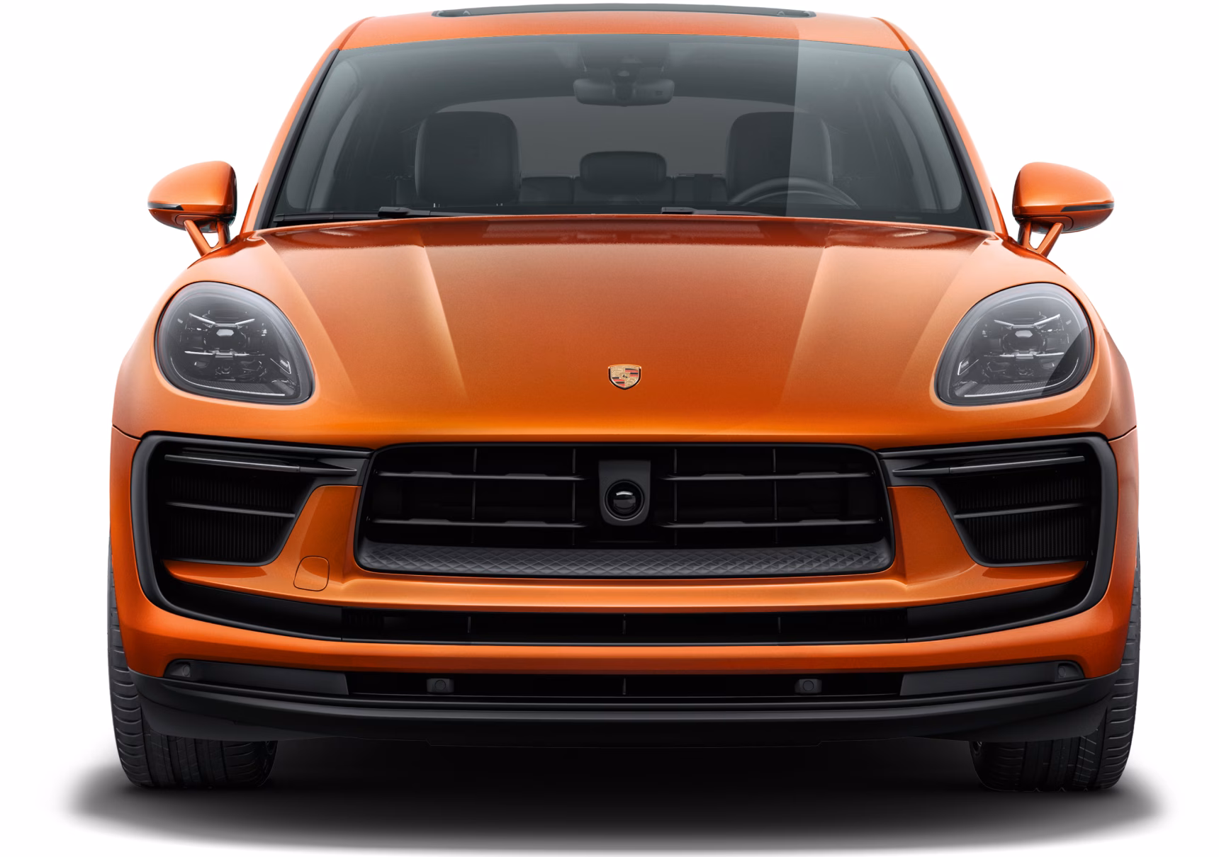 Porsche Macan S in Papaya Metallic. Front view.