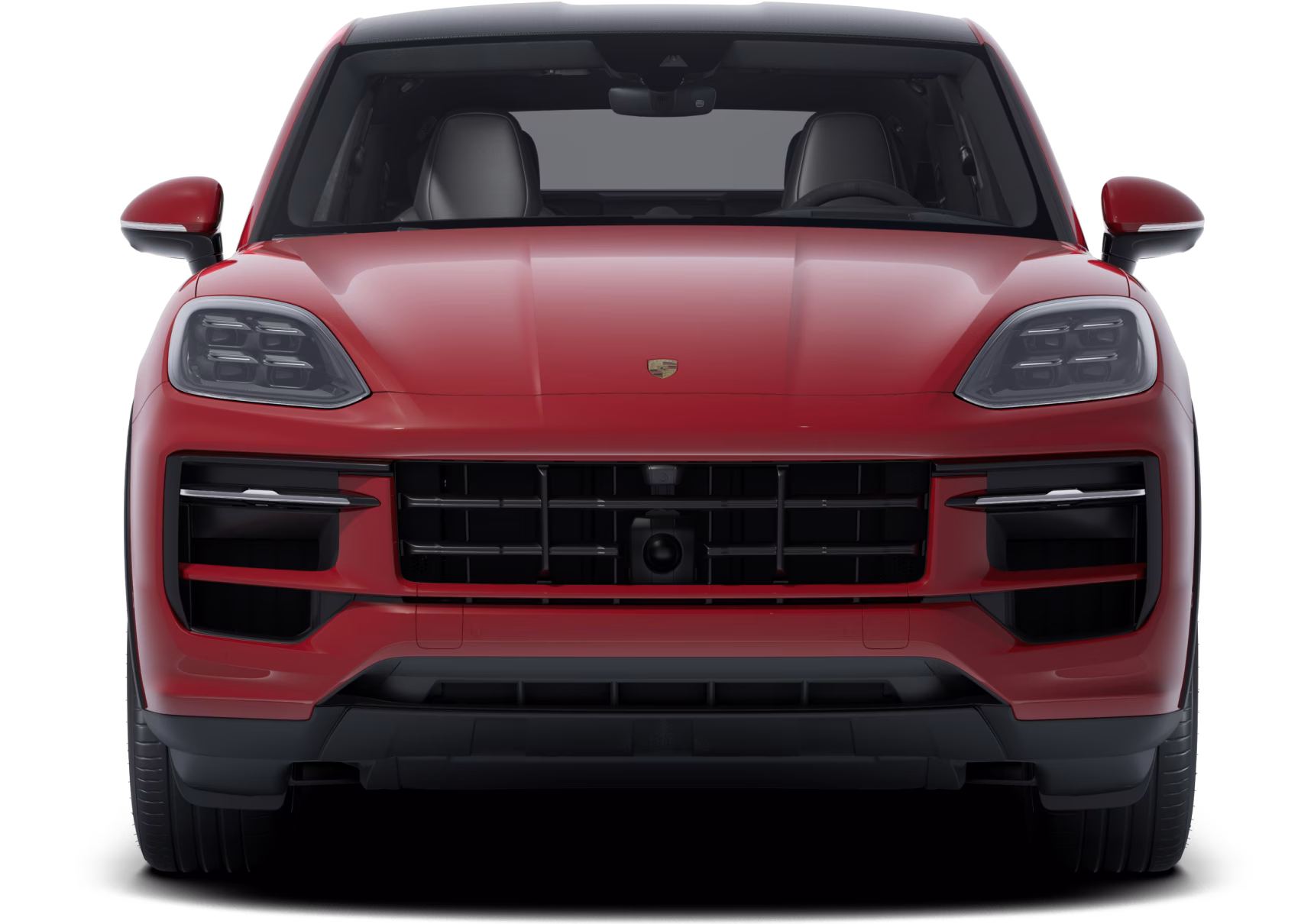 Porsche Cayenne GTS Coupé en color Rojo Carmín. Vista desde delante de la parte delantera.