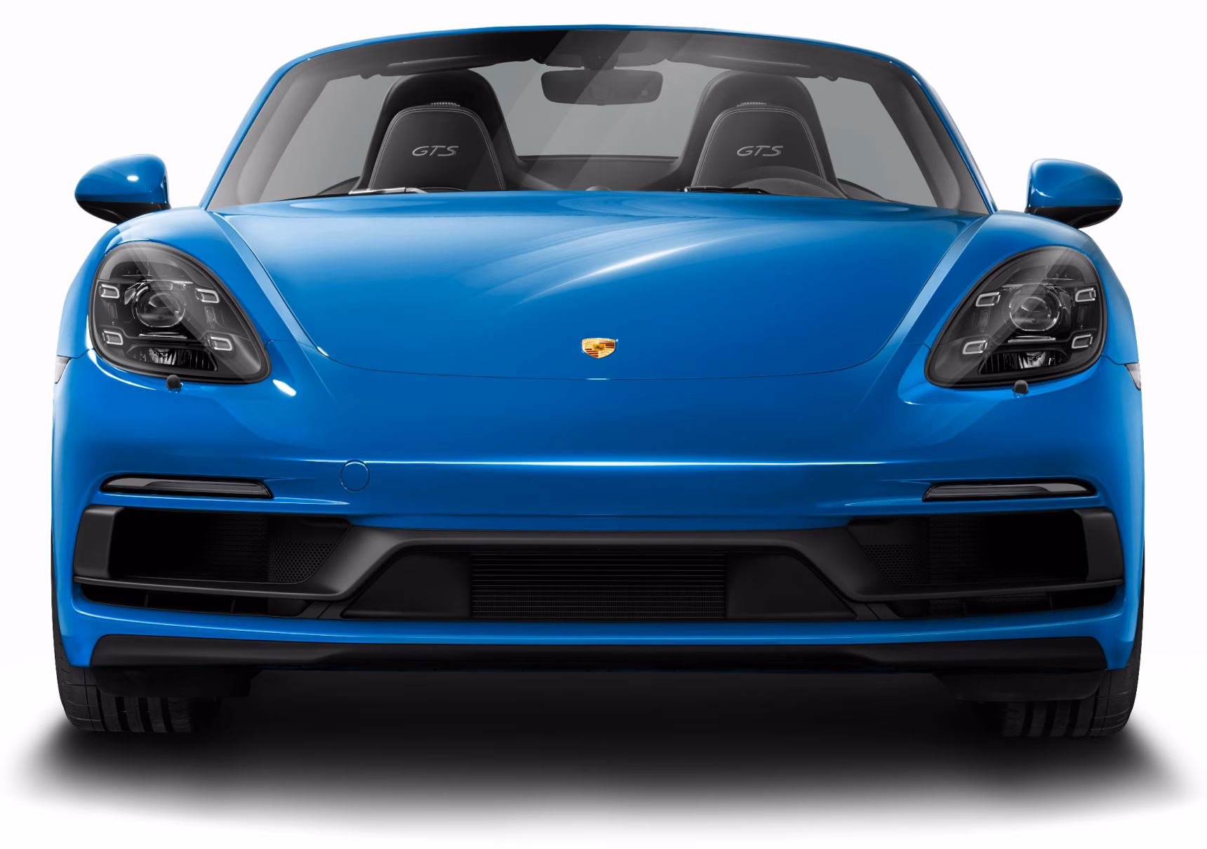 Visão dianteira do Porsche 718 Boxster GTS 4.0 em Sharkblue.