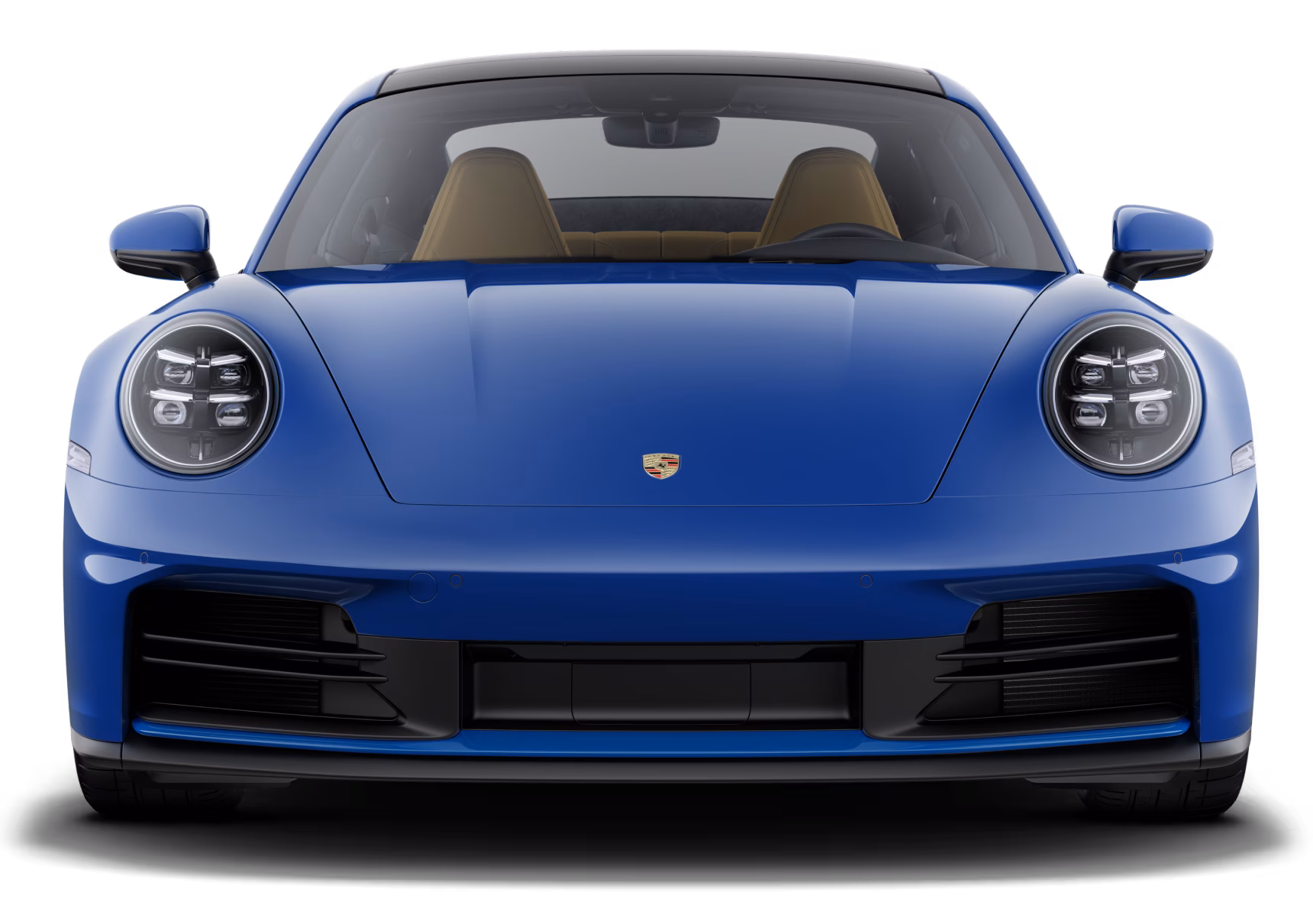 Porsche 911 Carrera in Lugano Blue. Front view.