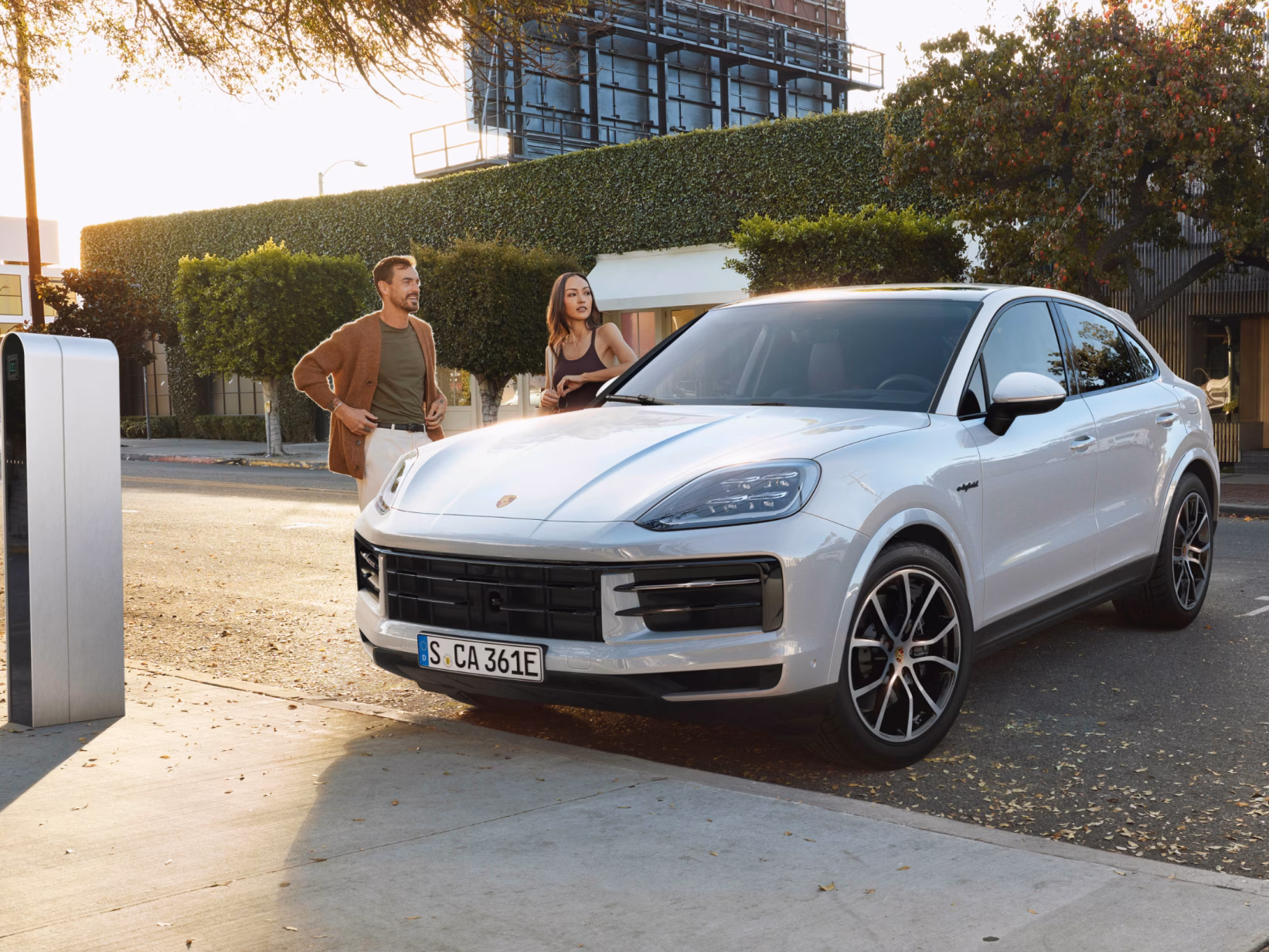 Porsche Cayenne E-Hybrid Coupé in a Carrara White Metallic paint finish.