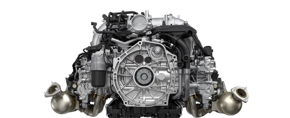 Illustration of the 4.0-litre six-cylinder naturally aspirated engine of the Porsche 718 GTS 4.0 models.