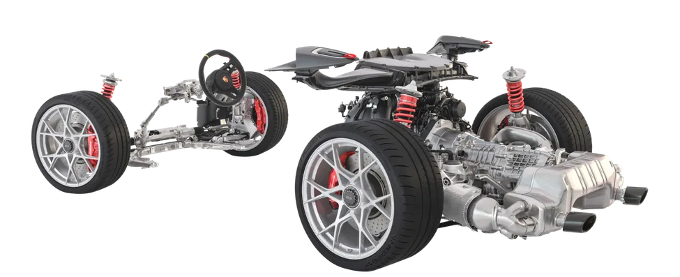 Gráfico do chassis do Porsche 718 Spyder RS.