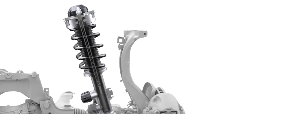 Porsche Macan. Animation of the steel spring suspension.