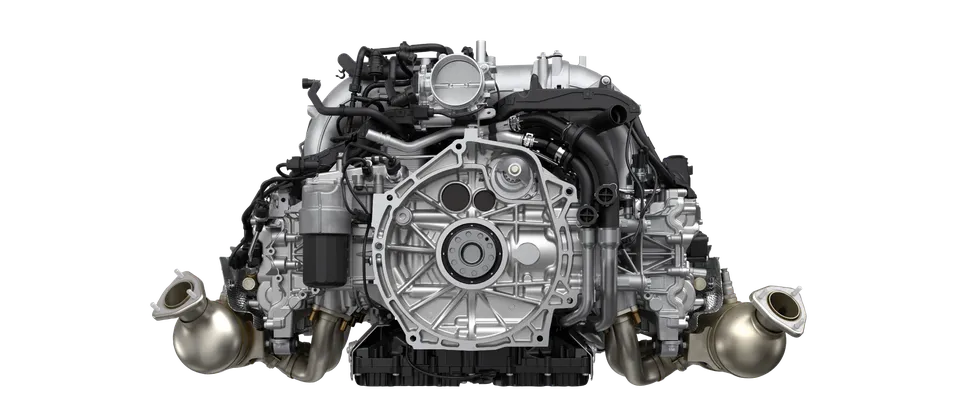 Illustration of the 4.0-litre six-cylinder naturally aspirated engine of the Porsche 718 GTS 4.0 models.