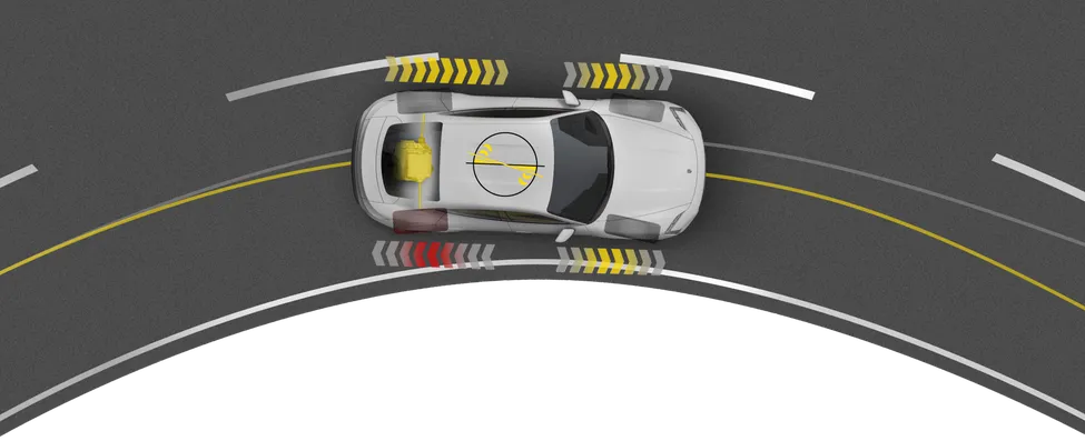 Technical representation of the operating principle of the Porsche Torque Vectoring Plus (PTV Plus) system.