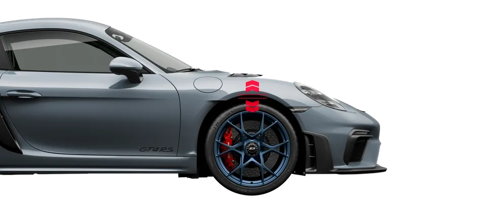 Grafik des Liftsystems an der Vorderachse beim Porsche 718 Cayman GT4 RS in Arktikgrau.