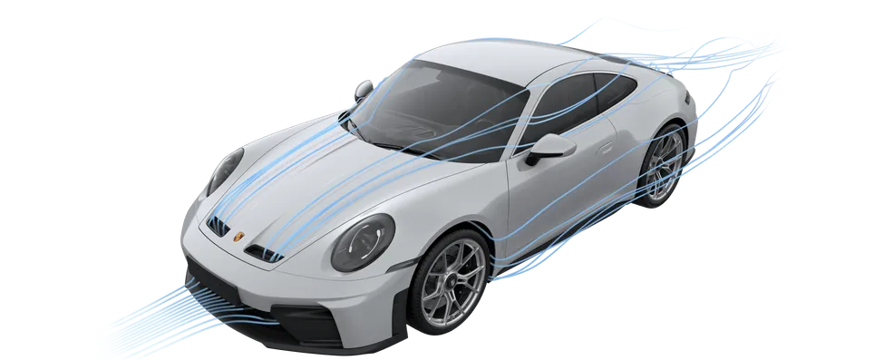 Darstellung der Aerodynamik beim Porsche 911 GT3 mit Touring-Paket.