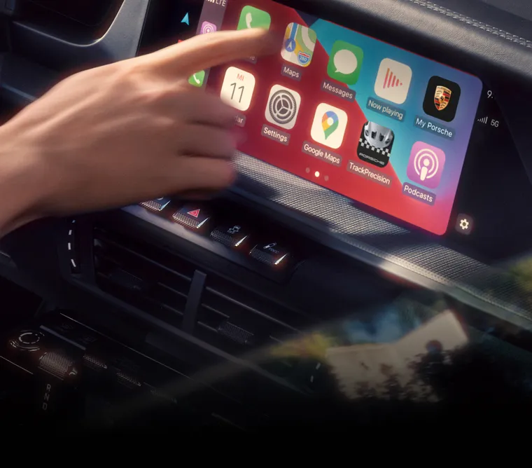 Interior of the Porsche 911 Carrera GTS. View of the infotainment system – called the Porsche Communication Management System (PCM).