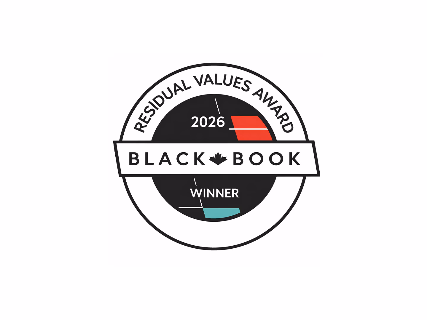 A circular Canadian Black Book logo featuring text recognizing the winner of a Best Residual Value Award.