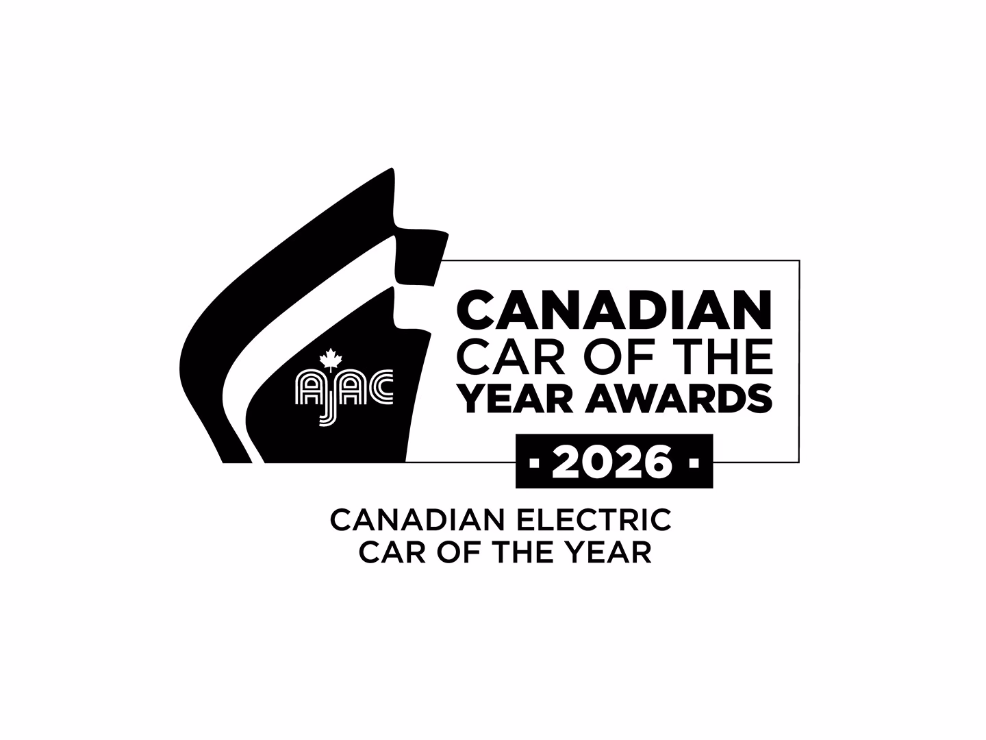 A black and white logo with text recognizing the winner of the Canadian Electric Car of the Year award.