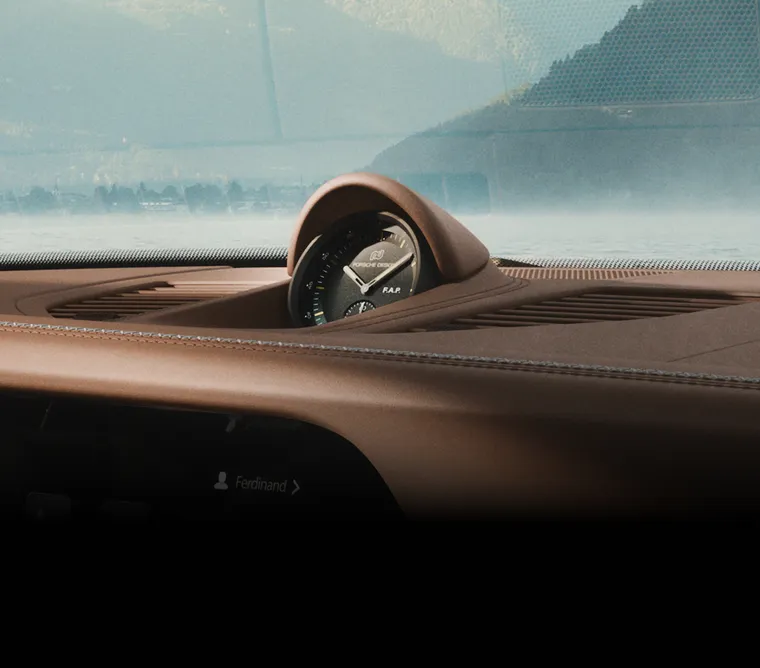 View into the cockpit of the Porsche 911 GT3 90 F. A. with focus on the Sport Chrono stopwatch.