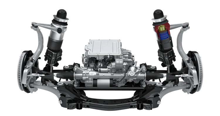 Technical graphic of the Porsche Cayenne Turbo's suspension strut.