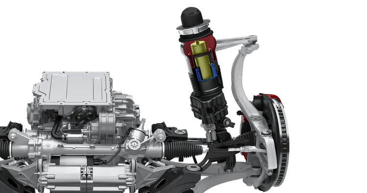 Technical graphic of the Porsche Cayenne Turbo suspension strut.