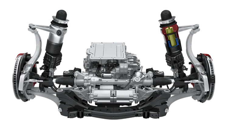 Technical graphic of the Porsche Cayenne Turbo suspension strut.