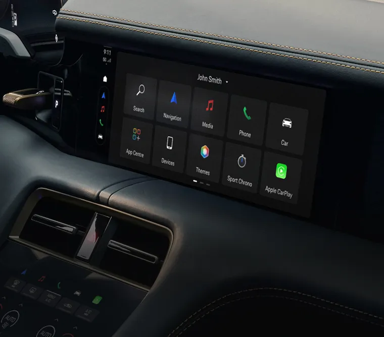 Porsche Taycan Turbo S interior. View into the cockpit.