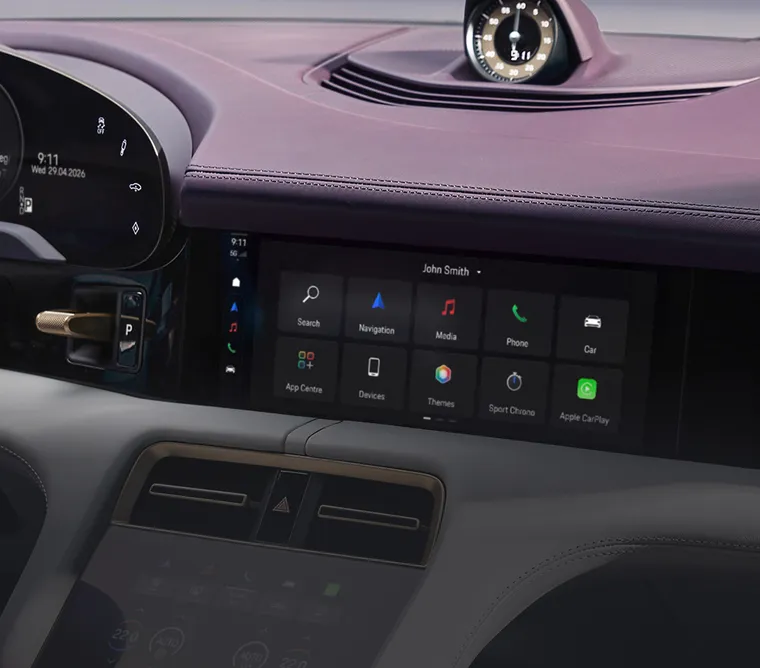 Porsche Taycan 4S Sport Turismo interior. View into the cockpit.