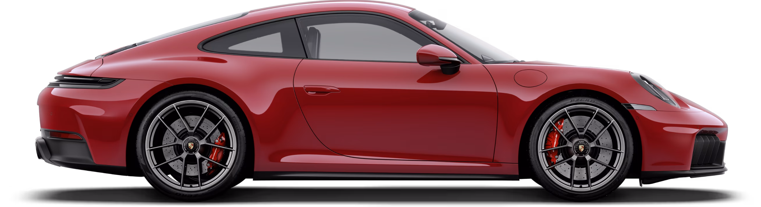 Porsche 911 Carrera 4 GTS in Carmine Red in profile/side view.