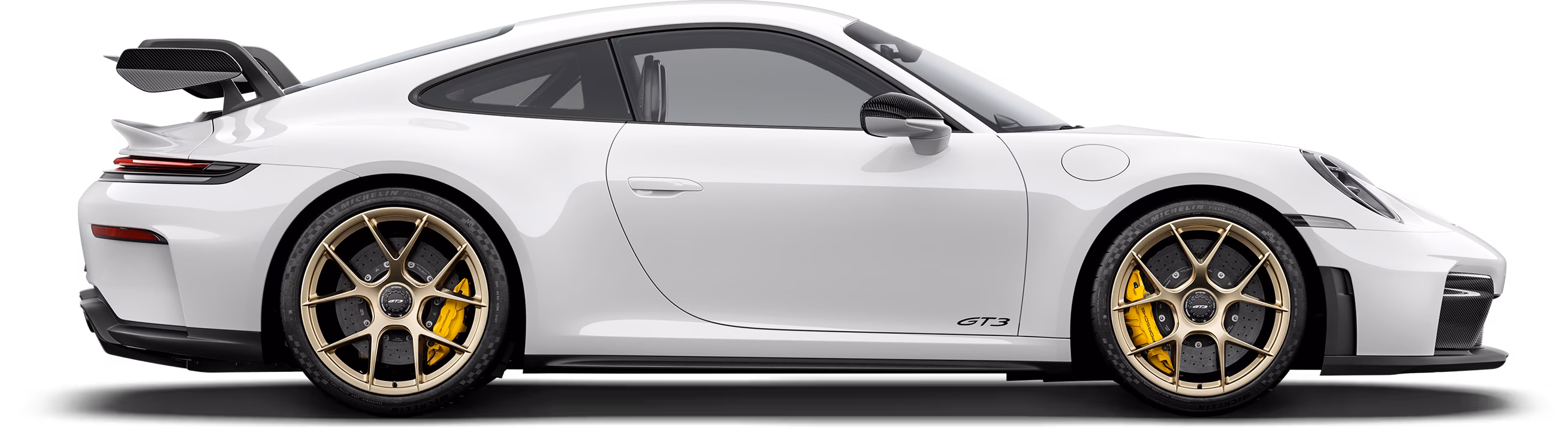 Porsche 911 GT3 in Weiß im Profil / Seitenansicht.