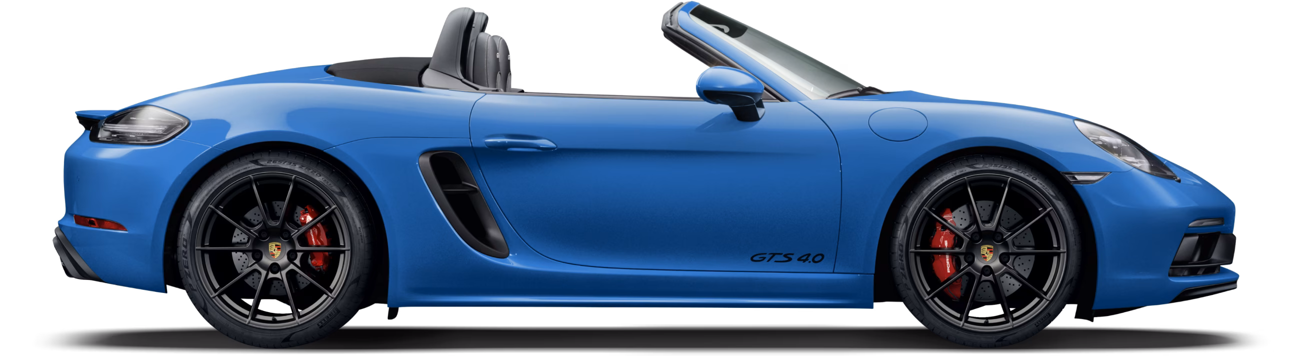 Porsche 718 Boxster GTS 4.0 in Shark Blue in side view/in profile.