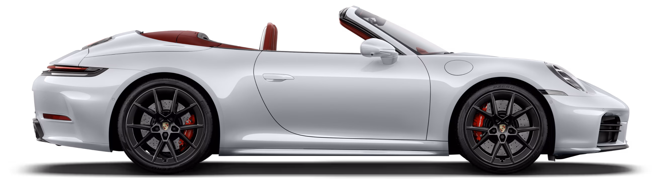 Porsche 911 Carrera S Cabriolet in Ice Grey Metallic in profile/side view.