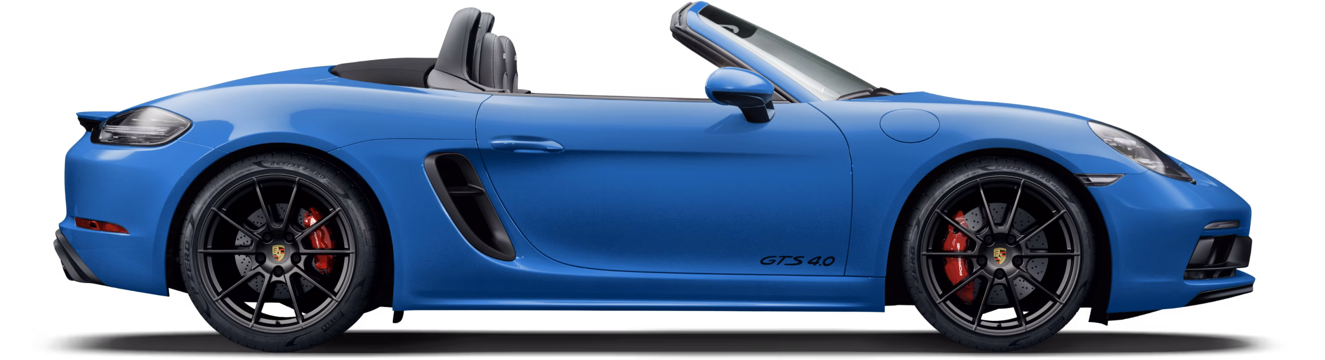 Porsche 718 Boxster GTS 4.0 in Shark Blue in side view/in profile.
