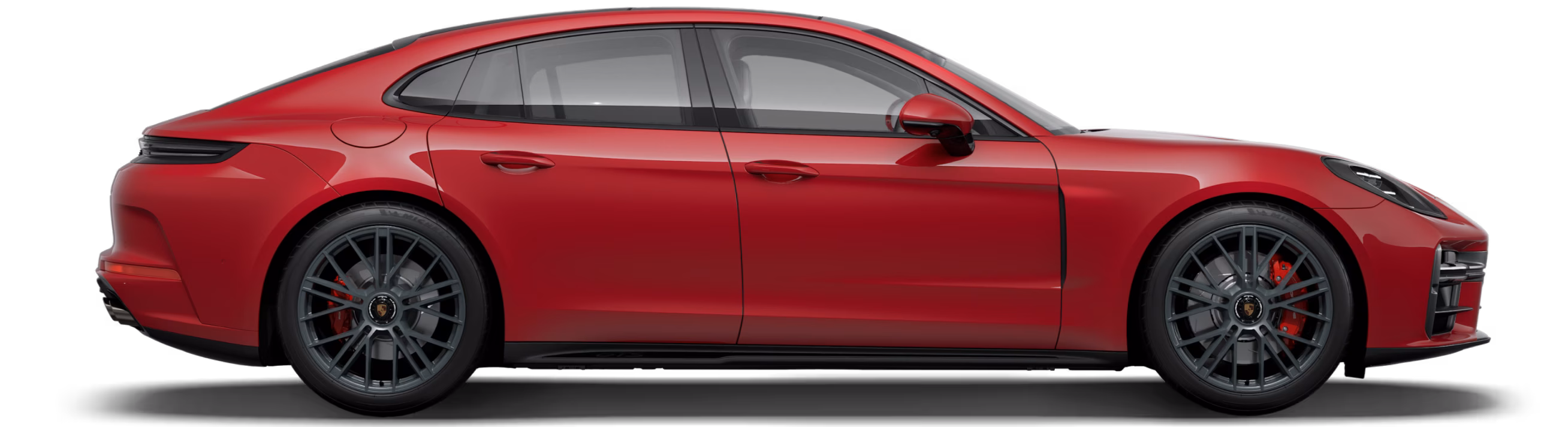 Side view/profile of the Porsche Panamera GTS in Carmine Red.
