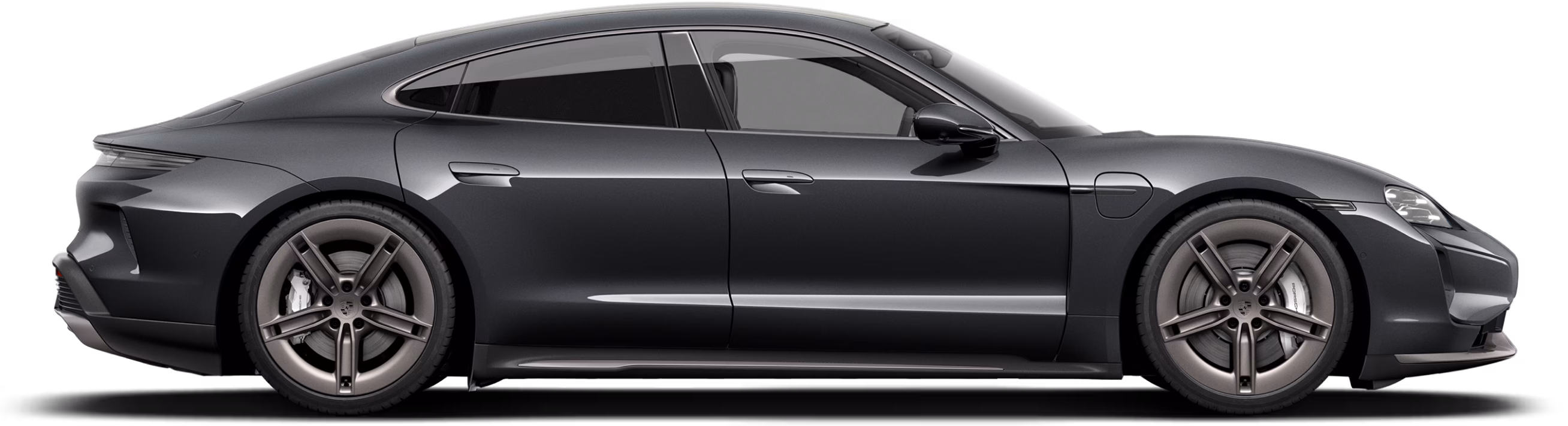 Perfil/vista lateral do Porsche Taycan Turbo.