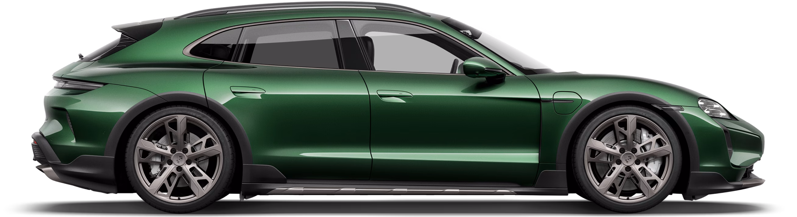 Porsche Taycan Turbo Cross Turismo in Oak Green Metallic Neo in profile / side view.
