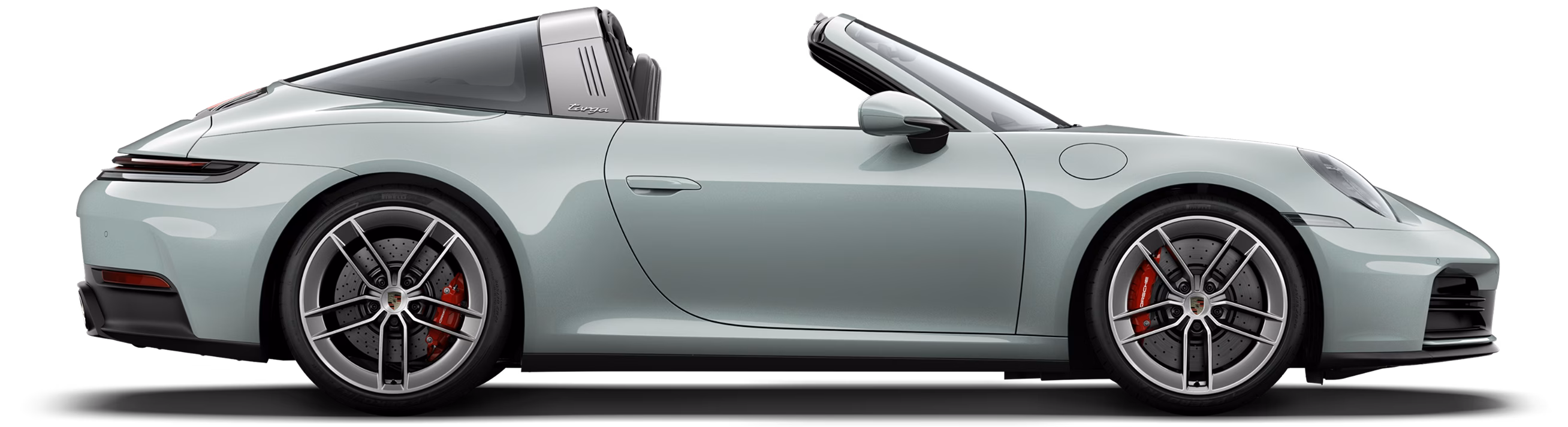 Profile or side view of the Porsche 911 Targa 4S in Shade Green Metallic.